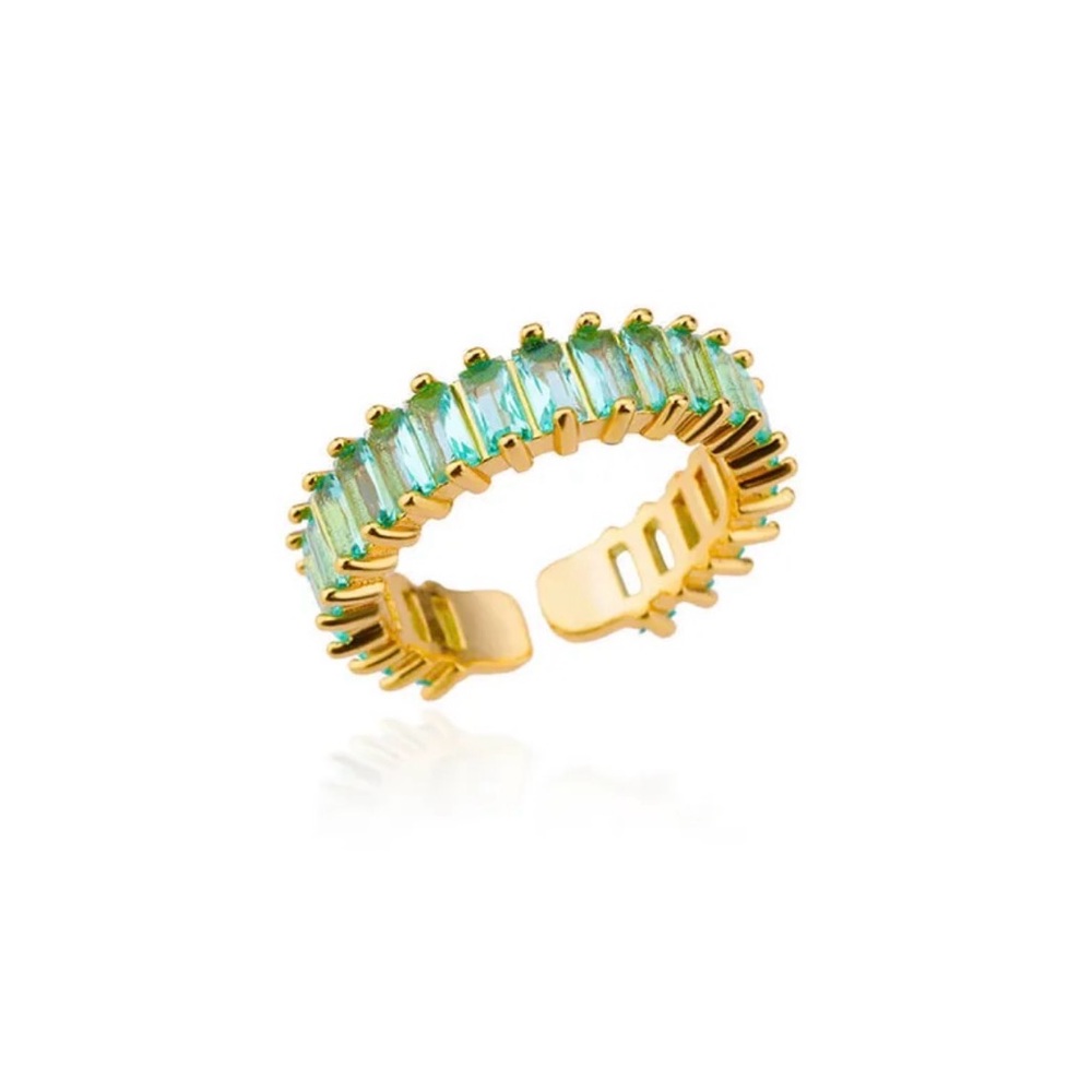 Gold PVD Coated Aqua Baguette Adjustable Ring